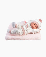 Papusa Llorens, Bimba cu salteluta si biberon roz, 35 cm
