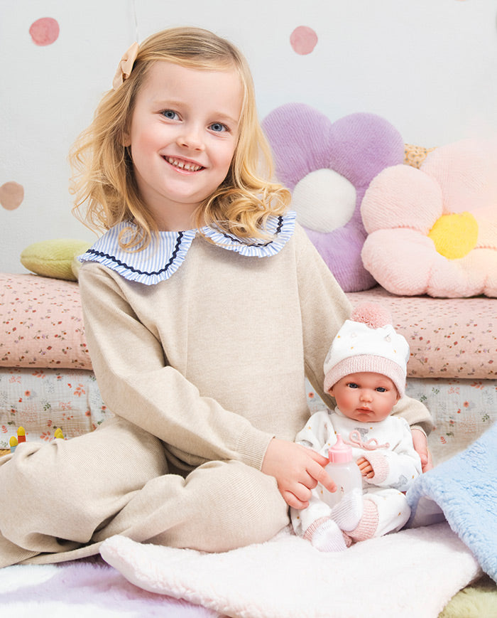 Papusa Llorens, Bimba cu salteluta si biberon roz, 35 cm