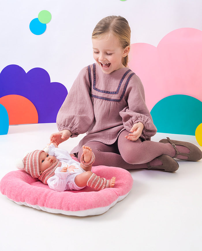 Papusa Llorens, Bimba cu salteluta de dormit roz, 35 cm