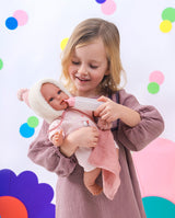 Papusa Llorens, Olivia cu perinita si paturica roz, cu sunete, 38 cm