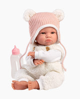 Papusa Llorens, Lara cu salopeta pufoasa alba, cu sunete, 38 cm