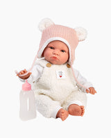 Papusa Llorens, Lara cu salopeta pufoasa alba, cu sunete, 38 cm