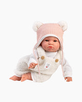 Papusa Llorens, Lara cu salopeta pufoasa alba, cu sunete, 38 cm