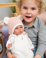 Papusa Llorens, Lara cu salopeta pufoasa alba, cu sunete, 38 cm