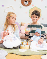 Papusa Llorens, Chloe cu saculet de dormit roz, cu sunete, 38 cm