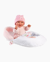 Papusa Llorens, Chloe cu saculet de dormit roz, cu sunete, 38 cm