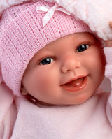 Papusa Llorens, Chloe cu saculet de dormit roz, cu sunete, 38 cm