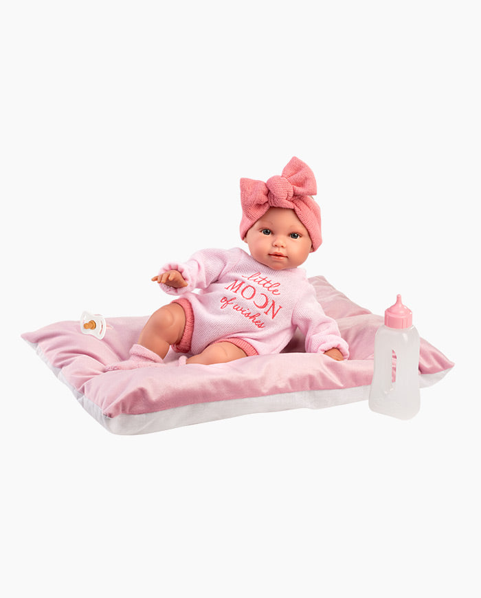 Papusa Llorens, Olivia cu perinita si biberon roz , cu sunete, 38 cm