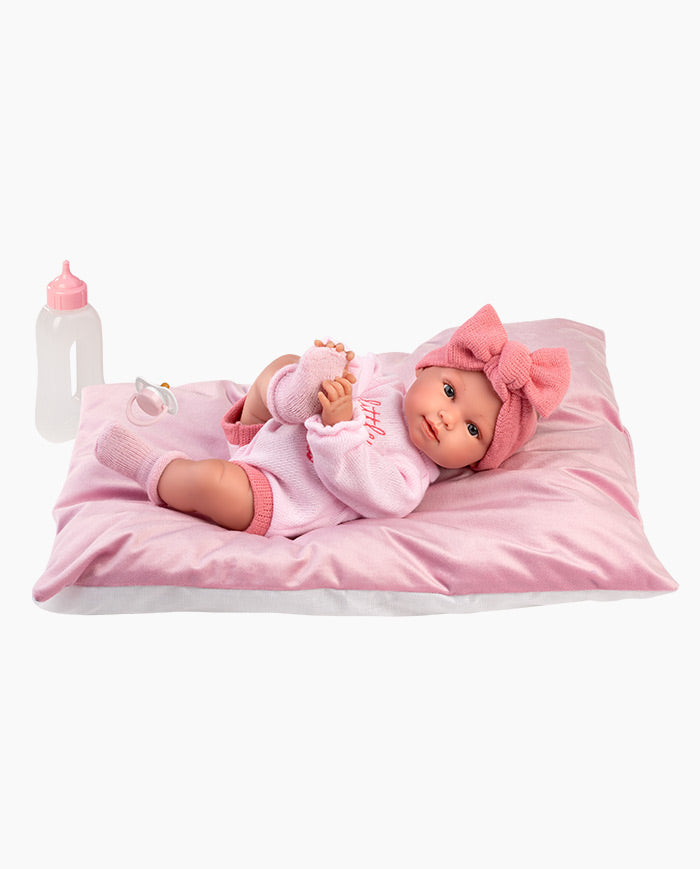 Papusa Llorens, Olivia cu perinita si biberon roz , cu sunete, 38 cm