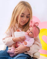 Papusa Llorens, Olivia cu perinita si biberon roz , cu sunete, 38 cm