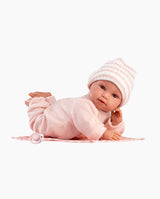 Papusa Llorens, Olivia cu paturica roz in carouri, cu sunete, 38 cm