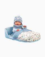 Papusa Llorens, Nico cu saculet de dormit albastru, 40 cm