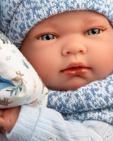 Papusa Llorens, Nico cu saculet de dormit albastru, 40 cm