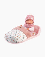 Papusa Llorens, Nica cu saculet de dormit roz animale, 40 cm