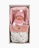 Papusa Llorens, Nica cu saculet de dormit roz animale, 40 cm