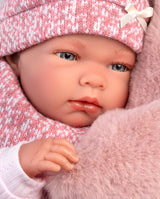 Papusa Llorens, Nica cu saculet de dormit roz animale, 40 cm