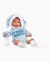 Papusa Llorens, Lino cu biberon albastru, cu sunete, 45 cm