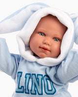 Papusa Llorens, Lino cu biberon albastru, cu sunete, 45 cm