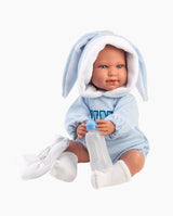 Papusa Llorens, Lino cu biberon albastru, cu sunete, 45 cm