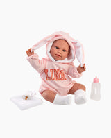 Papusa Llorens, Lina biberon roz, cu sunete, 45 cm