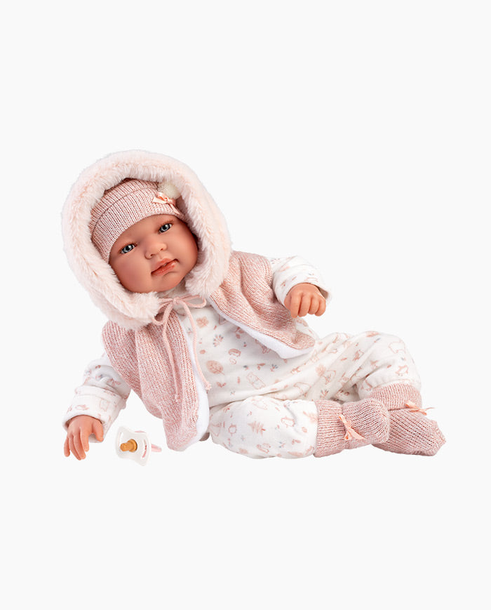 Papusa Llorens, Tina cu vestuta roz, cu sunete, 44 cm, 3 ani+