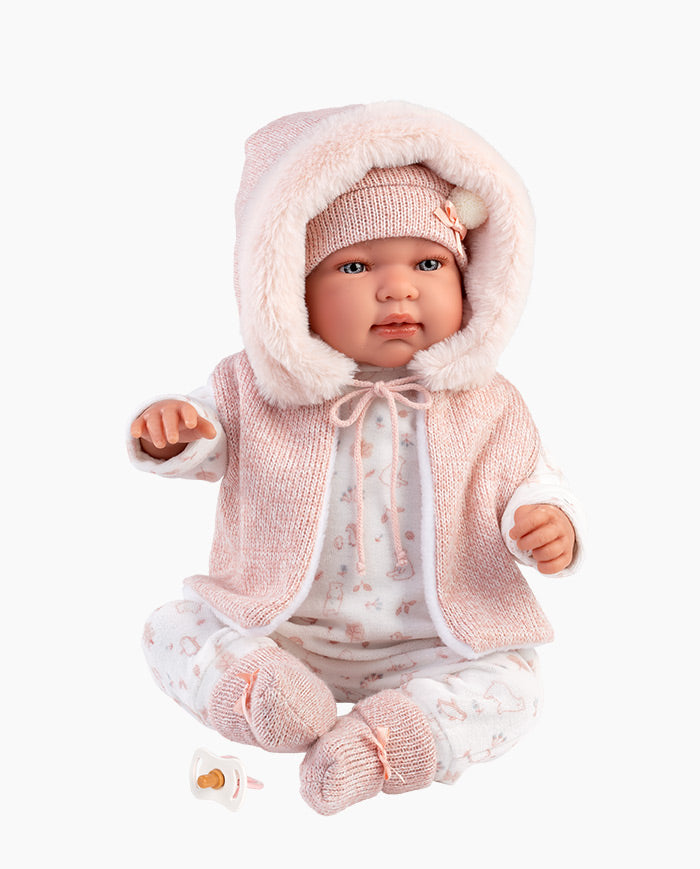 Papusa Llorens, Tina cu vestuta roz, cu sunete, 44 cm, 3 ani+