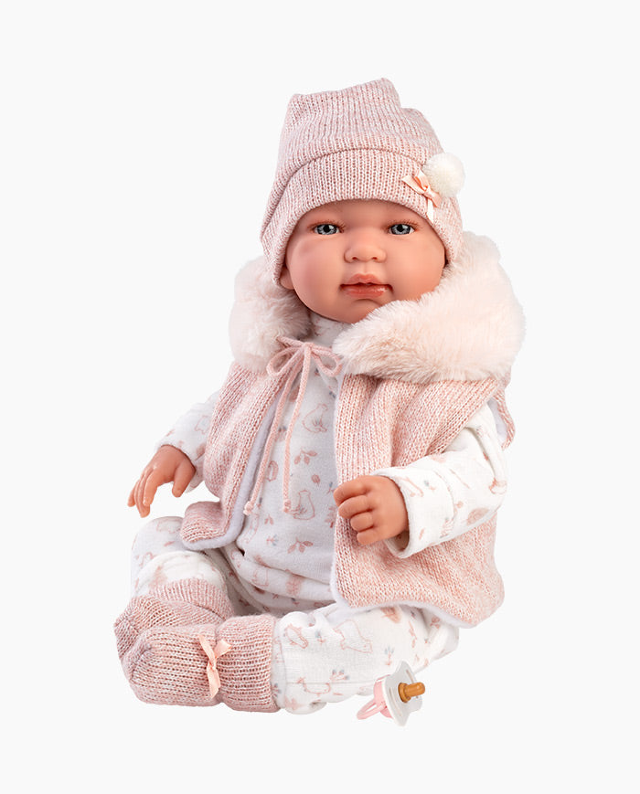 Papusa Llorens, Tina cu vestuta roz, cu sunete, 44 cm, 3 ani+