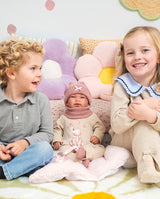 Papusa Llorens, Tina cu pernita pufoasa si biberon roz, cu sunete, 44 cm