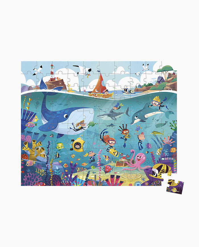 Puzzle Fundul Oceanului, Janod, 100 piese, 6 ani +