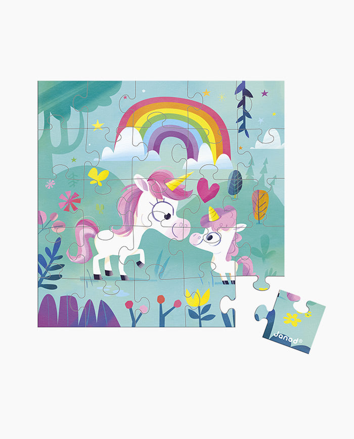 Puzzle Mama Unicorn si puiul ei, Janod, 25 piese, 3 ani+