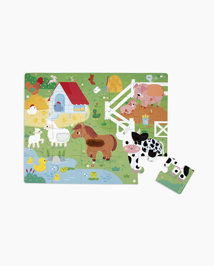 Puzzle Tactil Animale la Ferma, Janod, 20 piese, 2 ani+