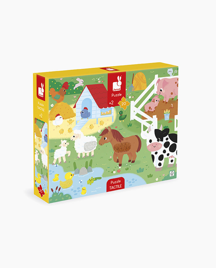 Puzzle Tactil Animale la Ferma, Janod, 20 piese, 2 ani+