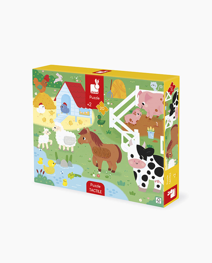 Puzzle Tactil Animale la Ferma, Janod, 20 piese, 2 ani+