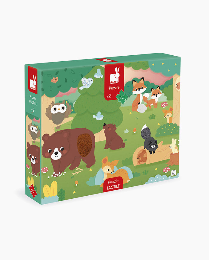 Puzzle Tactil Animale in Padure, Janod, 20 piese, 2 ani+