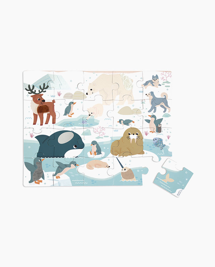 Puzzle Tactil Animale Polare, Janod, 20 piese, 2 ani+
