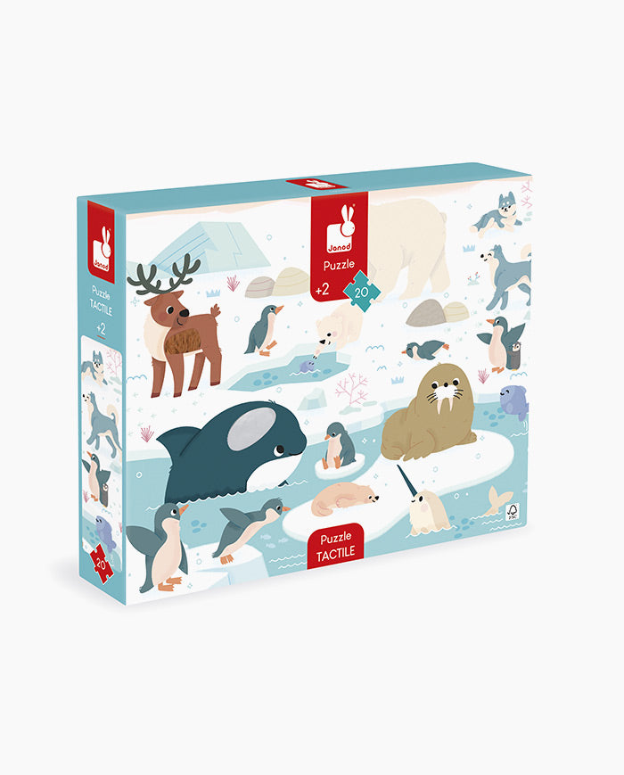Puzzle Tactil Animale Polare, Janod, 20 piese, 2 ani+