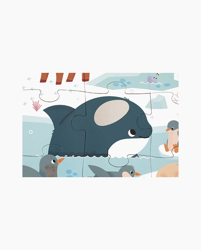 Puzzle Tactil Animale Polare, Janod, 20 piese, 2 ani+