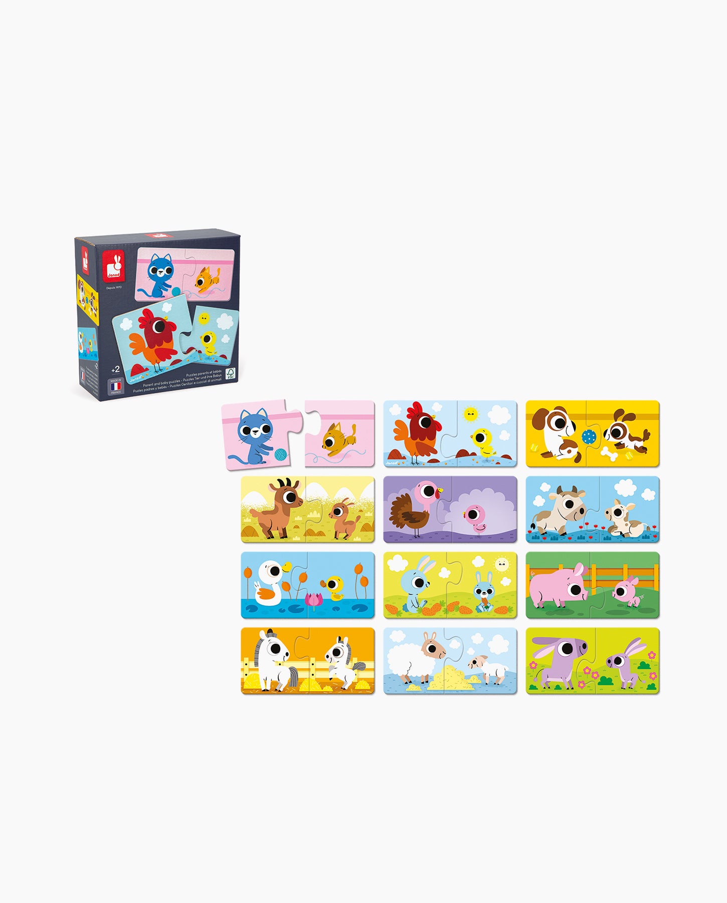 Puzzle educativ, Janod, asocieri animalute, 24 piese, 2 ani+