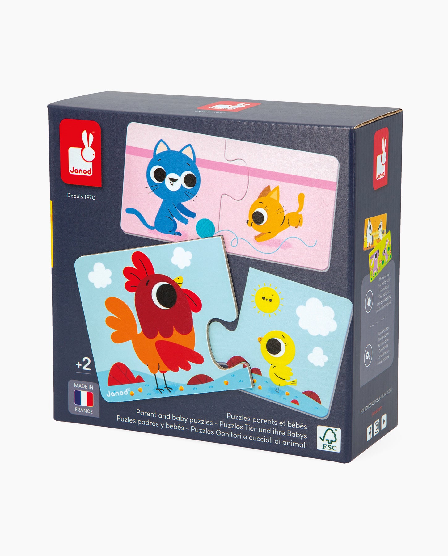 Puzzle educativ, Janod, asocieri animalute, 24 piese, 2 ani+