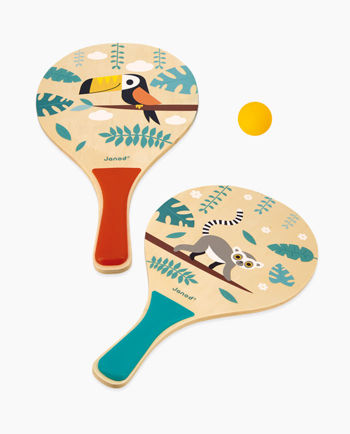 Set rachete de tenis, Janod, din lemn, cu minge, 5 ani+