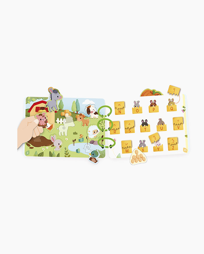 Carte cu activitati, Janod, Ferma, 158 piese magnetice, Franceza-Engleza, 3 ani+
