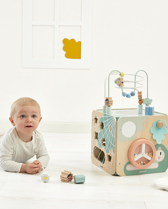 Cub cu activitati, Janod, Sweet Cocoon, din lemn, 18 luni+