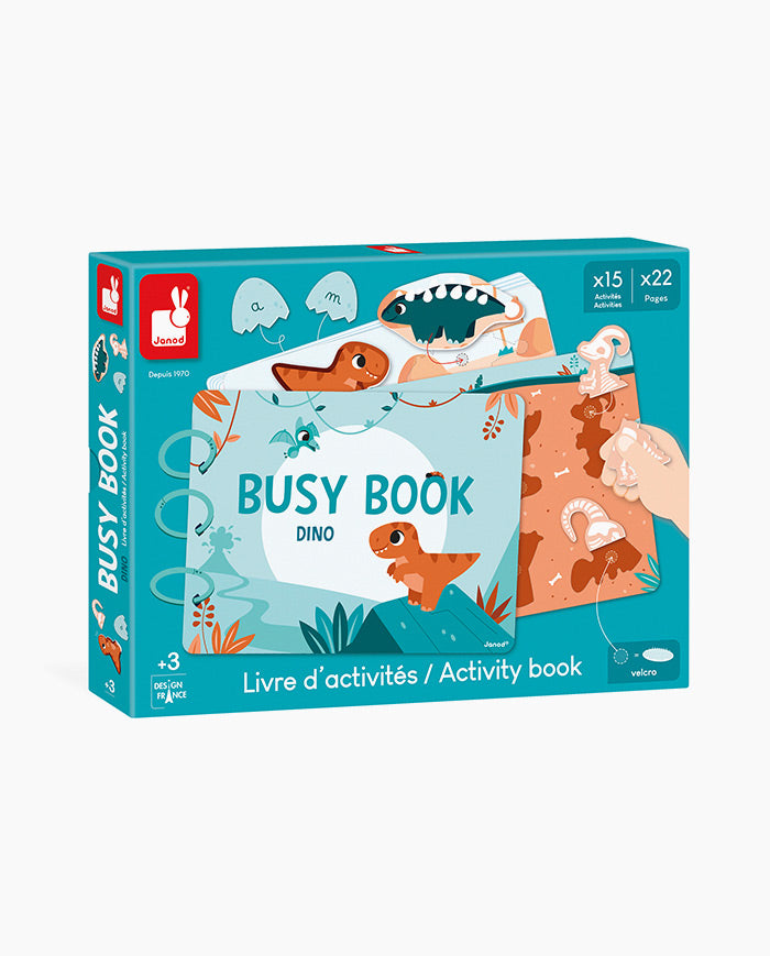 Carte cu activitati, Janod, Dinozauri, 149 piese magnetice, Franceza-Engleza, 3 ani+
