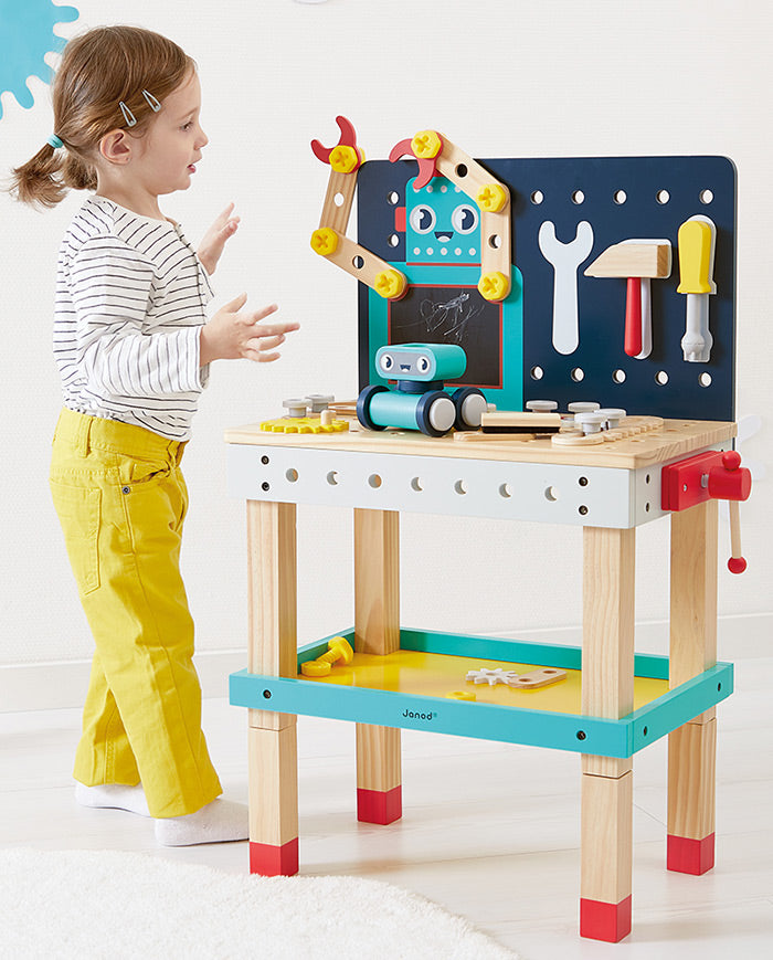 Banc de lucru, Janod, Brico'Kids, Robot, de construit, 60 accesorii, 3 ani+