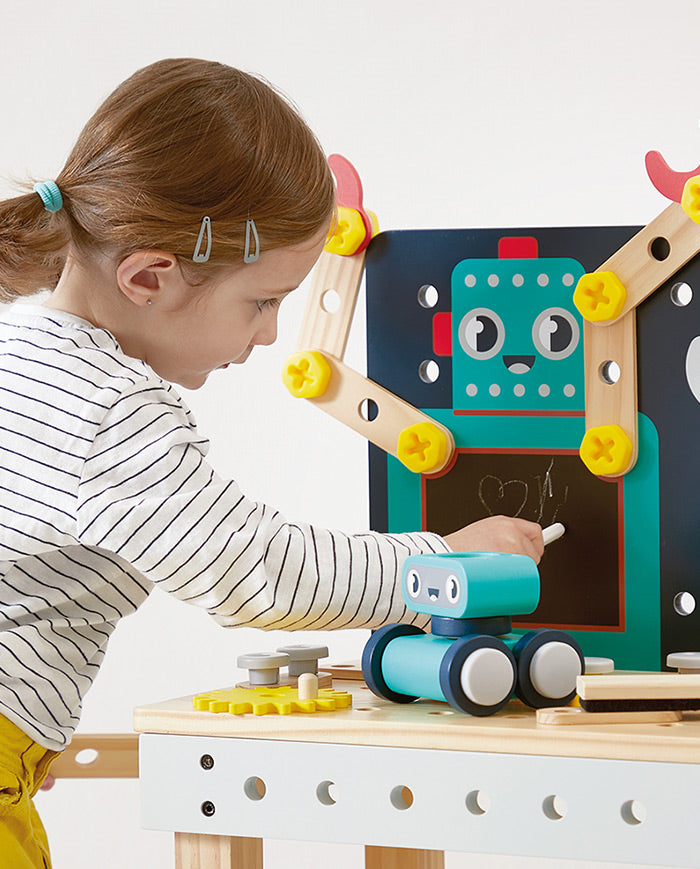 Banc de lucru, Janod, Brico'Kids, Robot, de construit, 60 accesorii, 3 ani+