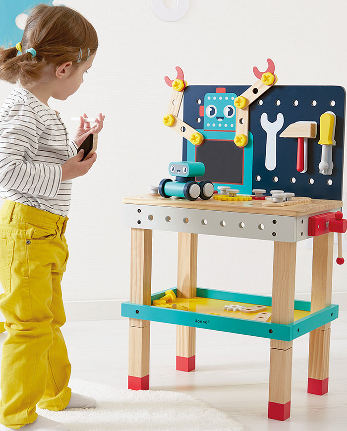 Banc de lucru, Janod, Brico'Kids, Robot, de construit, 60 accesorii, 3 ani+