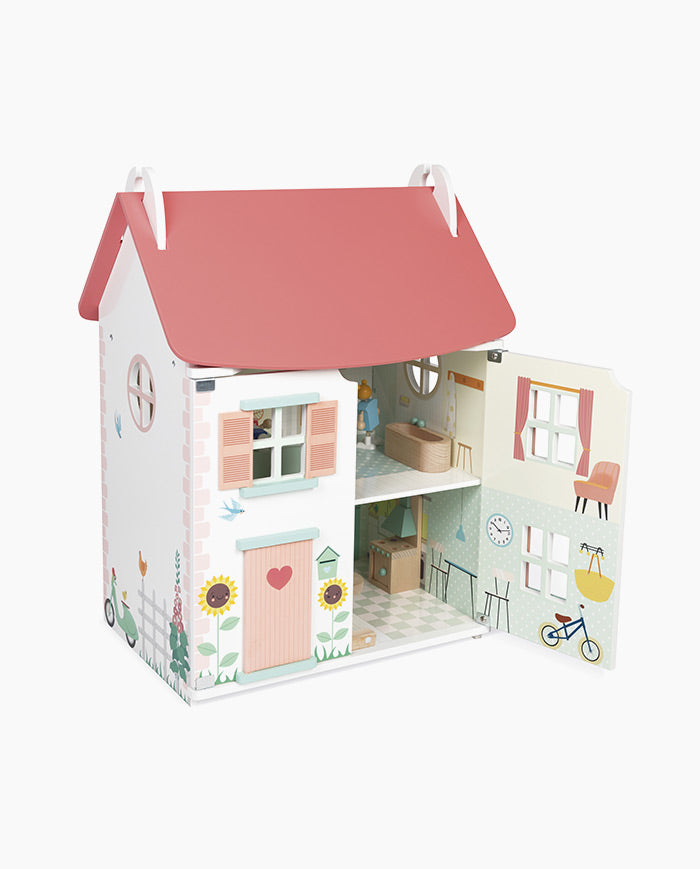 Casuta de papusi din lemn, Janod, 15 accesori, 3 ani+