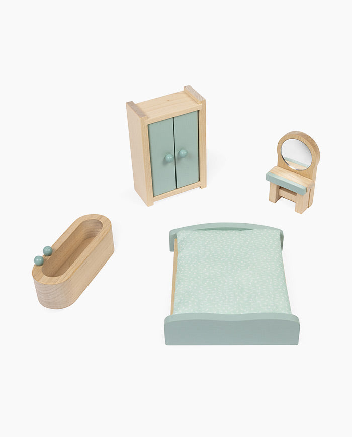 Casuta de papusi din lemn, Janod, 15 accesori, 3 ani+