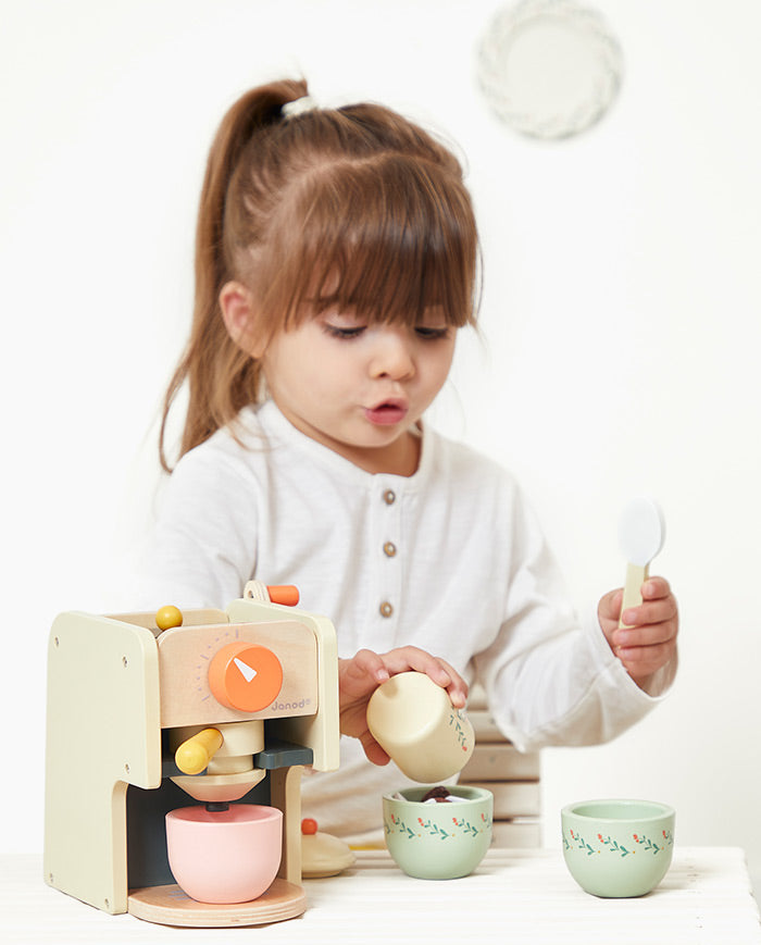 Expresor de cafea, Janod, Shiny Grandma, cu 5 accesorii, 3 ani+