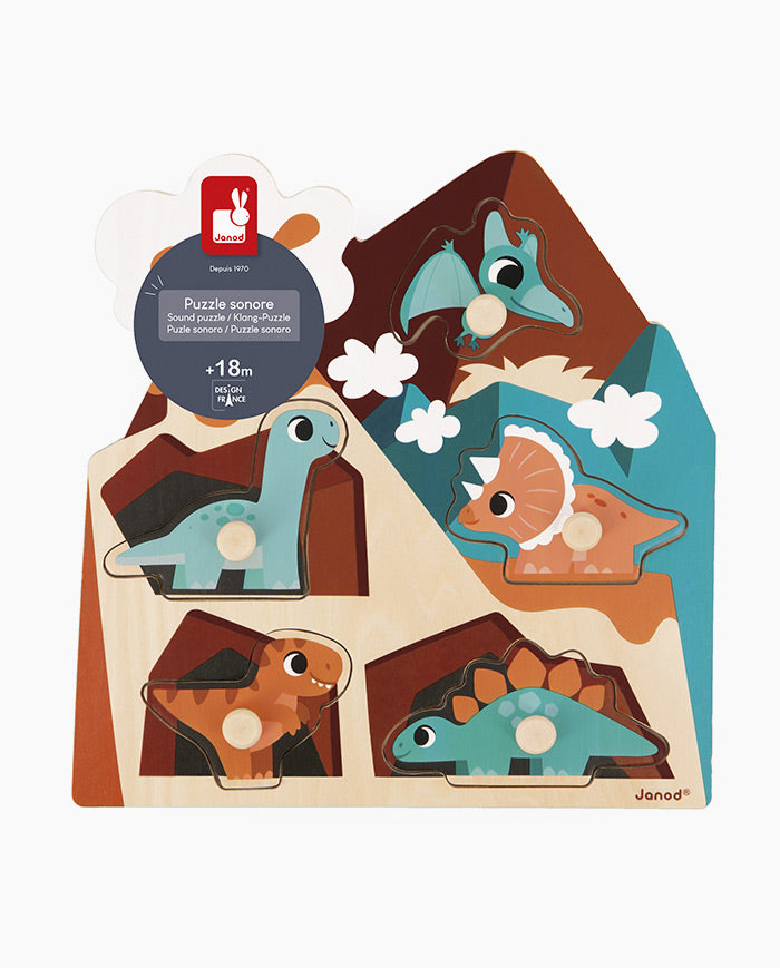 Puzzle muzical, Janod, Dinozauri, 5 piese, 18 luni+